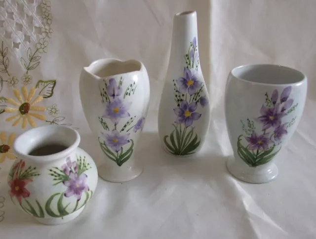 H J WOOD E RADFORD FLORAL POSY VASES HAND PAINTED 1920's DECO 5.5" VINTAGE