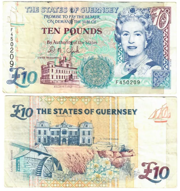 Guernsey 10 Pounds 1995 (2002-2009) F/VF "Clark"