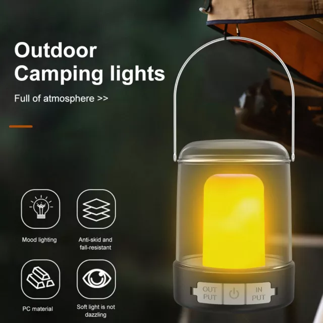 LED Camping Lantern Flame Lamp Hanging Tent Night Light Outdoor USB Rechargeable