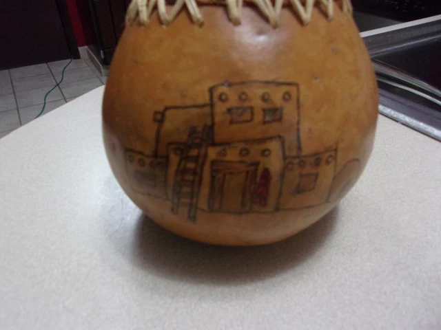 Vintage American Native Gourd Art 5 " x 5 " COOL