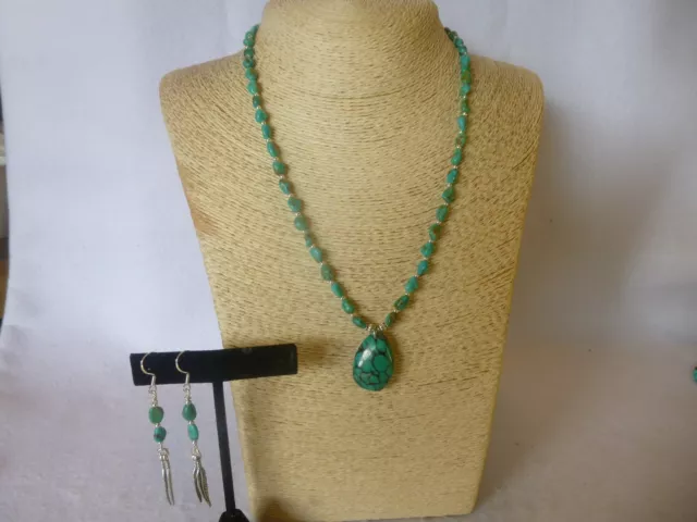 Turquoise Nugget and Turquoise Pendant Native American Southwestern 925 Necklace