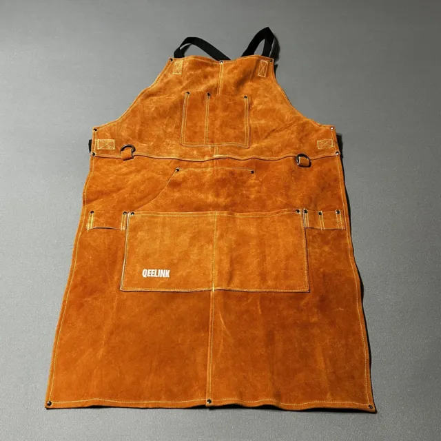 QeeLink Leather Welding WorkShop Work Apron 6 Tool Pockets New
