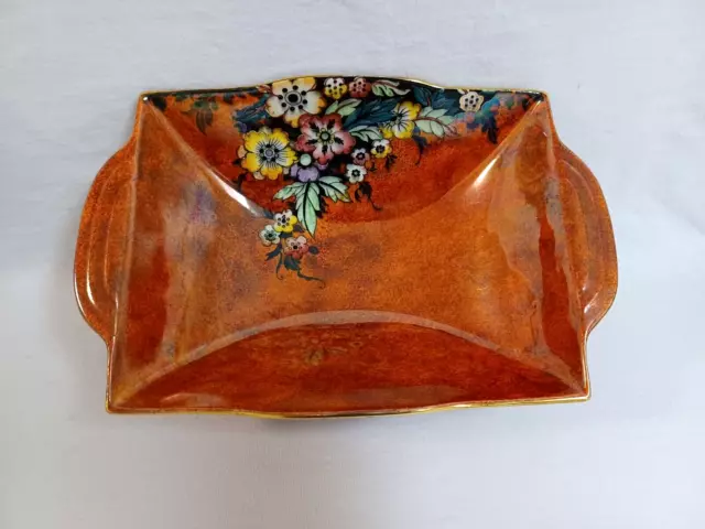 Vintage Royal Winton Grimwades Orange Floral Lustreware Footed Bowl England