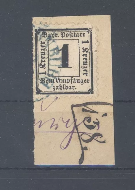 Bayern Porto Mi.Nr. 2x, 1 Kreuzer Freimarke 1870 auf Briefstück, geprüft (3997)