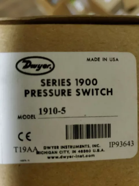 **BRAND NEW IN BOX** Dwyer Instruments 1910-5 Pressure Switch