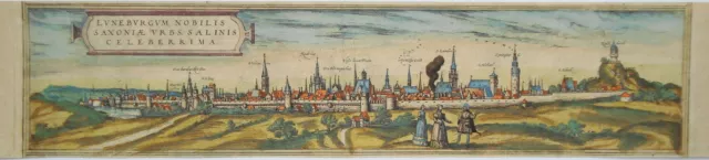 Lüneburg  seltener altkolorierter Braun und  Hogenberg Kupferstich 1580
