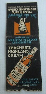 Old Vintage 1930's - TEACHERS HIGHLAND CREAM WHISKEY - MATCHCOVER - Bobtail