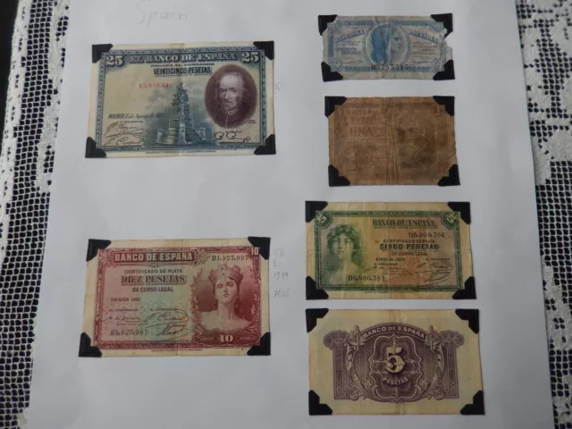 Spanish Currency 1935, 38,53, Paper money, 25, 10, 5, 1 Pesetas, (6 pieces)