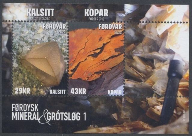 FÄRÖER - 2022 MINERALIEN CALCIT KUPFER MIT LACKÜBERZUG - BLOCK 65 postfrisch **
