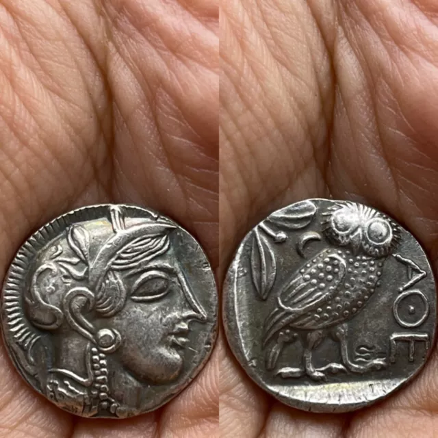 Ancient Greek Old Silver Tetradrachm Coin Athens Attica Owl 500Bc