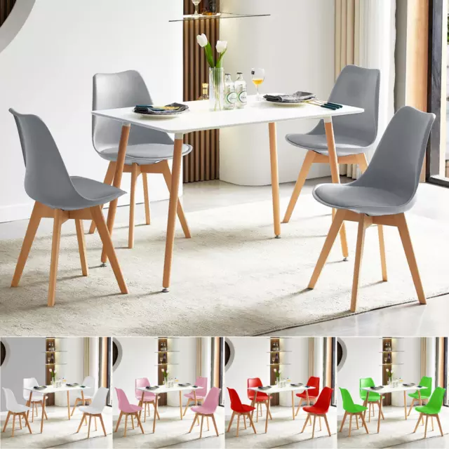 Dining Table and Chairs 4 Set Wooden legs Retro dining Room Chair Grey Kitchen