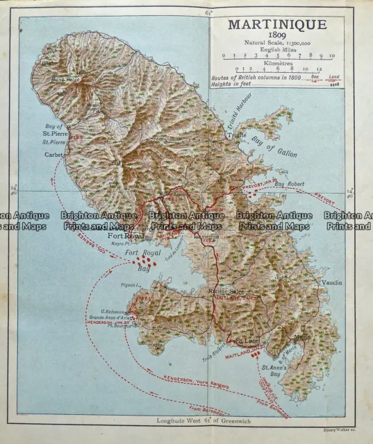Antique Map 236-007 West Indies - Martinique in 1809, published c.1910