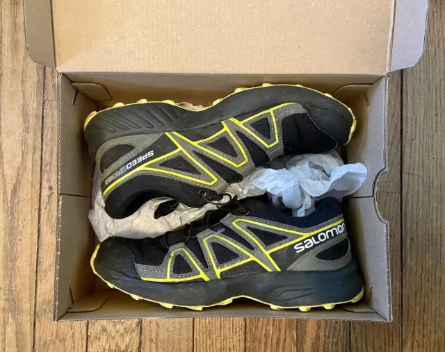 Salomon SpeedCross Jr Trail Running Shoes Kid's Size 2 EUR34 - Black/Yellow