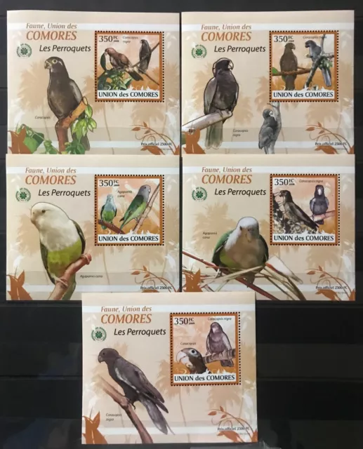 Comoros - Parrots / Birds - 5 DeLUxes - Timbres - stamps   MNH** - Z12
