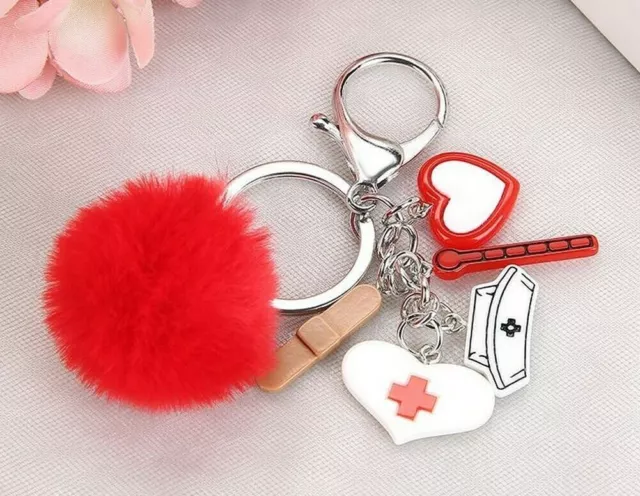 Llavero, Charms de enfermera Charm de bolso con tema médico, Borla roja.