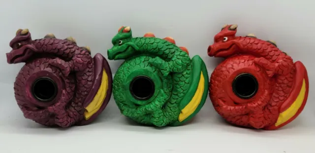 Vintage Dragon Candle Holder Set (Adams Apple) Red, Green, Purple Made In 2000