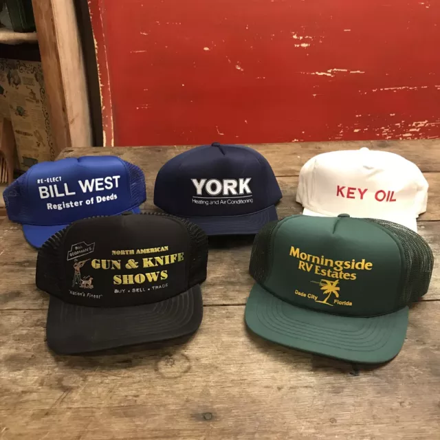 Vintage Lot of 5 Mesh Snapback Patch Trucker Hats Advertising Foam Caps 70s 🔥