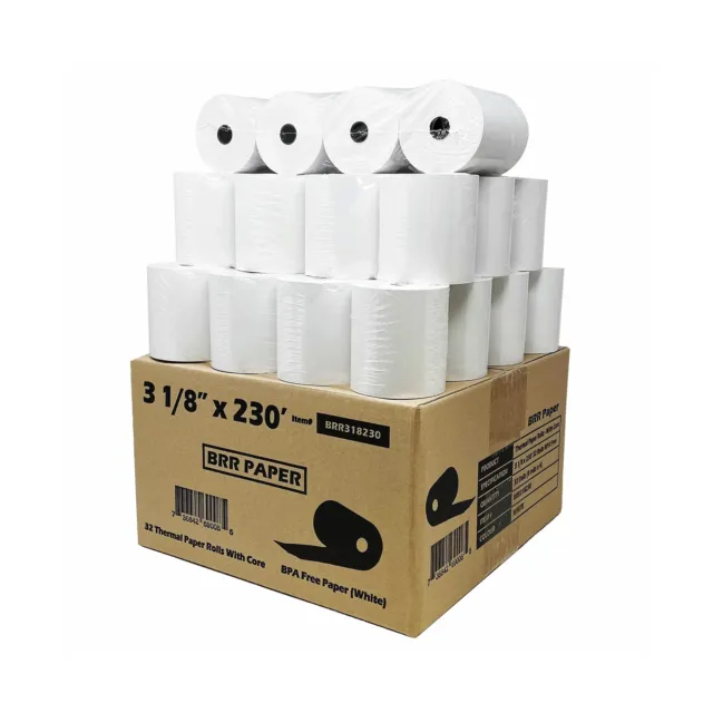 (32 Rolls &#8211; 55 GSM) 3 1/8 x 230 Thermal Paper Receipt Rolls (Solid Tube Co