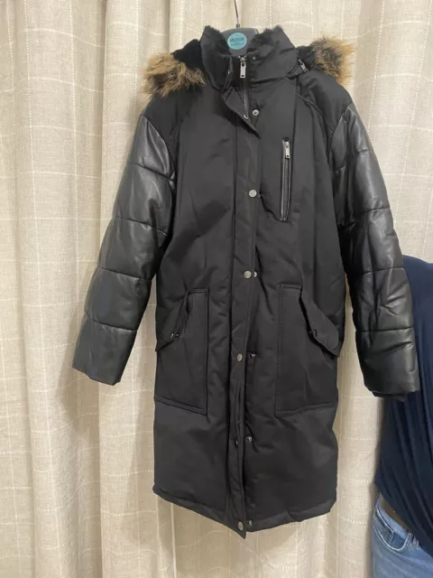 Mint velvet black pu mix padded parka outlet