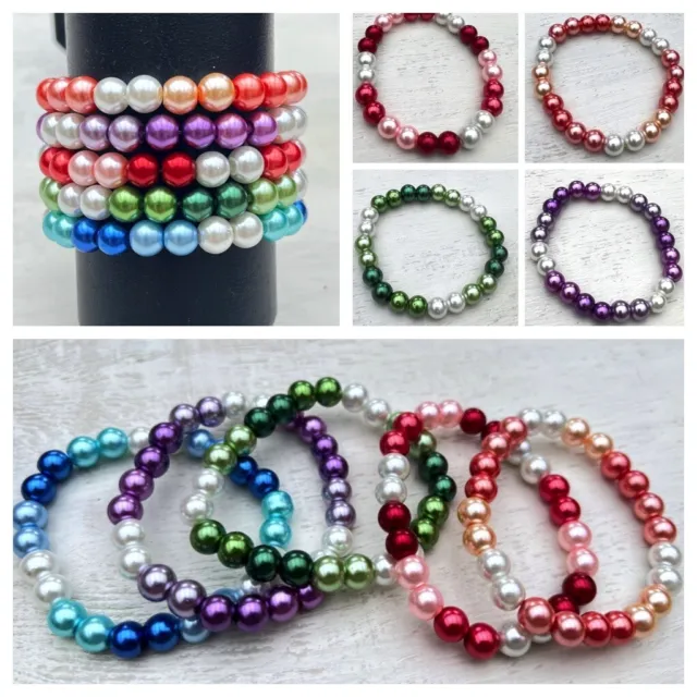 Damen Perlen Armband Perlenarmband elastisch runde Perlen mehrfarbig Farbwahl