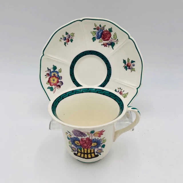 WEDGWOOD DEMITASSE TEA Cup and Saucer Floral Basket Antique Etruria