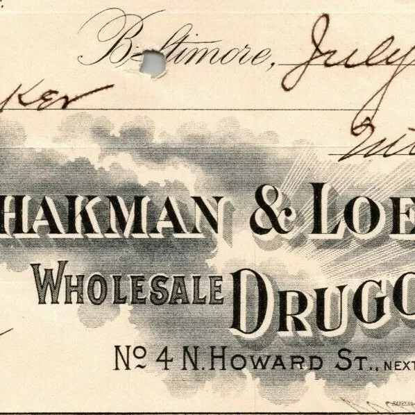 1899 Letterhead Billhead Shakman & Loewy Druggists Baltimore - Ephraim Baker*