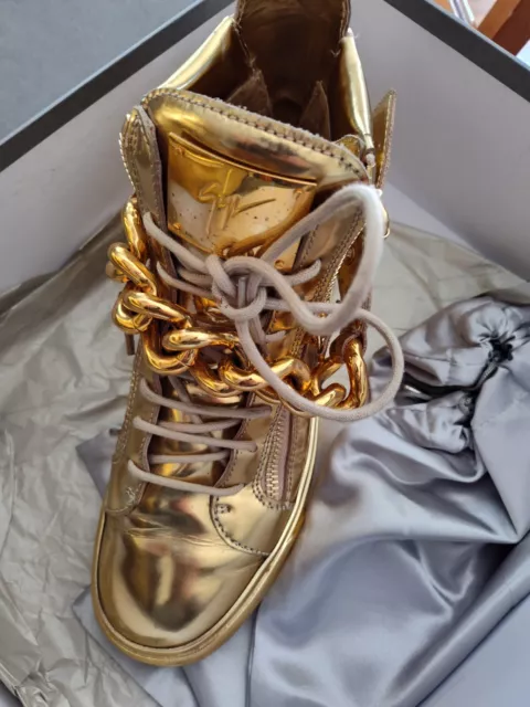 $1400 Designer GIUSEPPE ZANOTTI DESIGN Men's Gold Chain High Top Sneakers 3