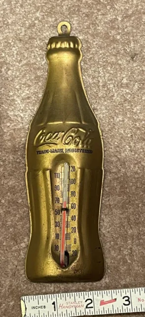 1940’s Small Coca-Cola GOLD BOTTLE SHAPED Die Cut Tin LITHO THERMOMETER rusted
