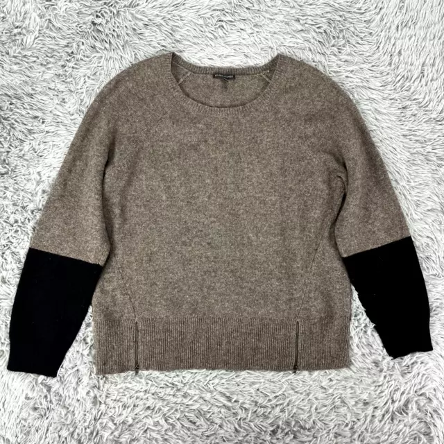 Eileen Fisher Yak Merino Wool Color Block Sweater Women's XL Brown Black Zip