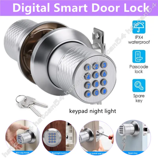 UK Digital Smart Door Lock Electronic Door Lock Password W/Keys Security Silver