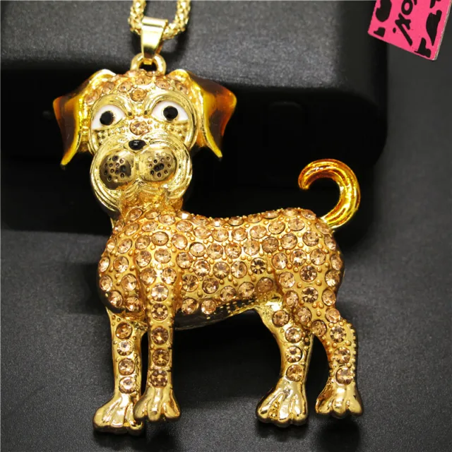 Hot Fashion Women Yellow Rhinestone Cute Dog Crystal Pendant Chain Necklace