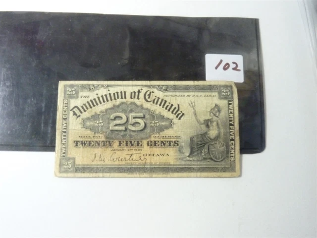 CANADA BANKNOTE SHINPLASTER 1900  25 cent SIGNATURE  COURTNEY NO102