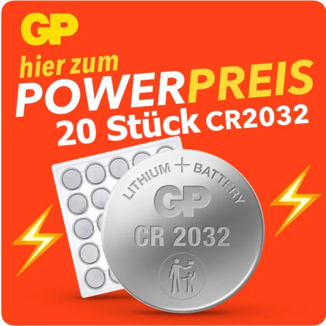 GP Battery | Lithium Knopfzelle Knopfbatterie | Bulkware | CR2032 | 20 Batterien