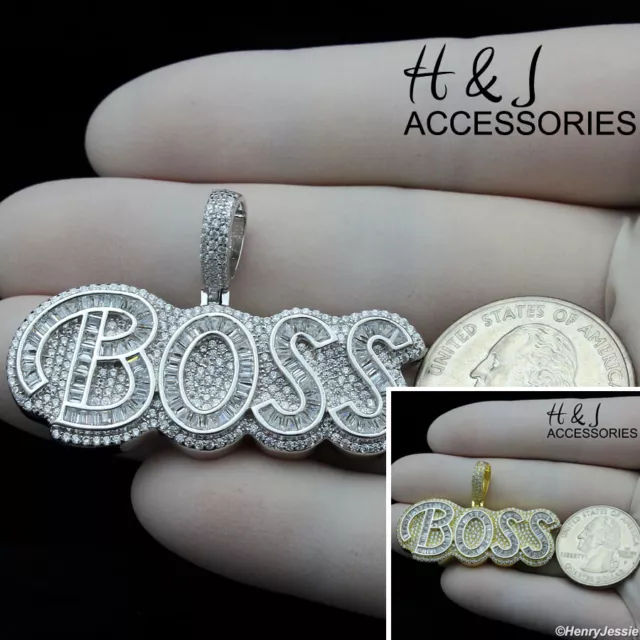 925 Sterling Silver Icy Cz 3D Gold Plated/Silver "Boss" Letter Pendant*Asp323
