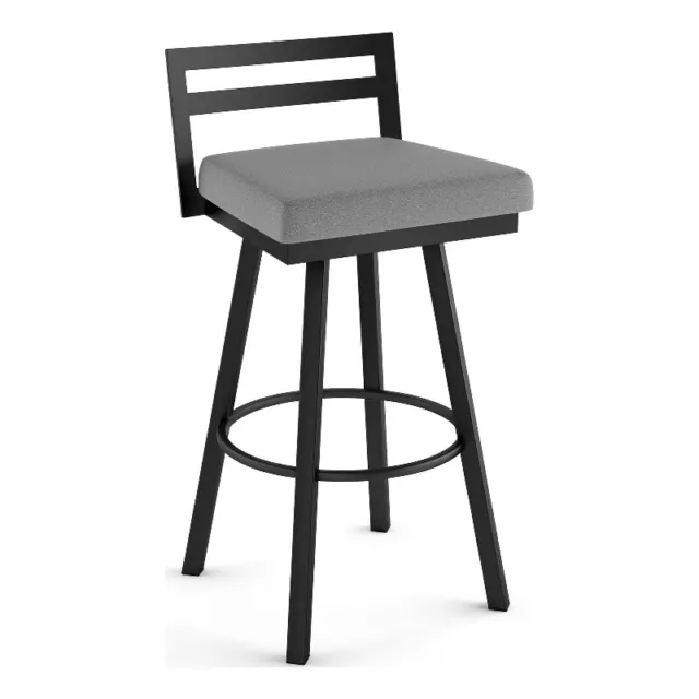 Amisco Derek 30 In. Swivel Bar Stool - Grey Polyester / Black Metal