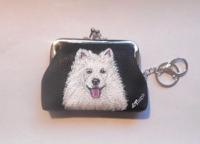 Samoyed Dog Art Coin Change Purse with Key Chain Hand Painted