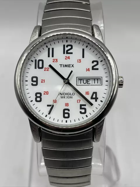 Timex Indiglo Easy Reader Men's Watch T20461 Quartz Silver Stretch Band- Working