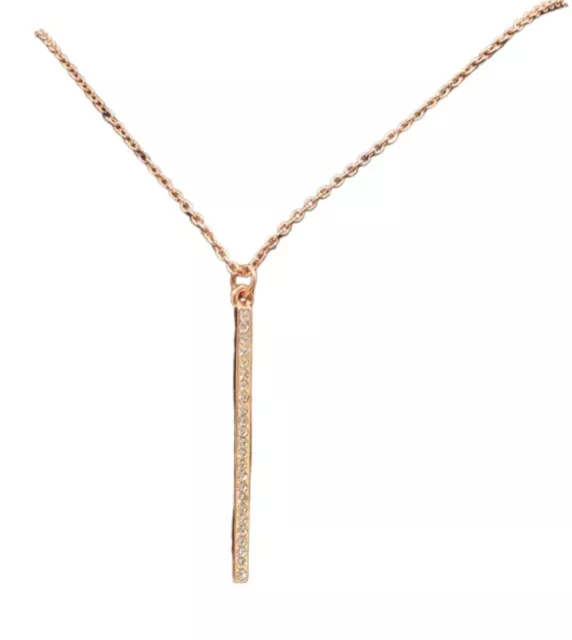 Nos Charming Charlie Rose Gold Tone Necklace Rhinestone Bar Pendant