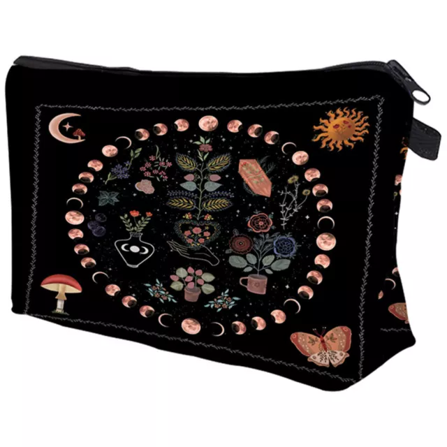 Cosmetic Bag Boho Flower Sun Moon Makeup Pouch Zipper Portable