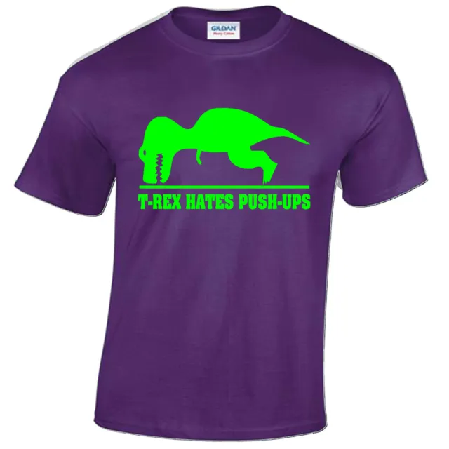 T-Shirt DIVERTENTE T REX HATES PUSH UPS da uomo DINOSAURO Fitness Palestra Geek Nerd Top