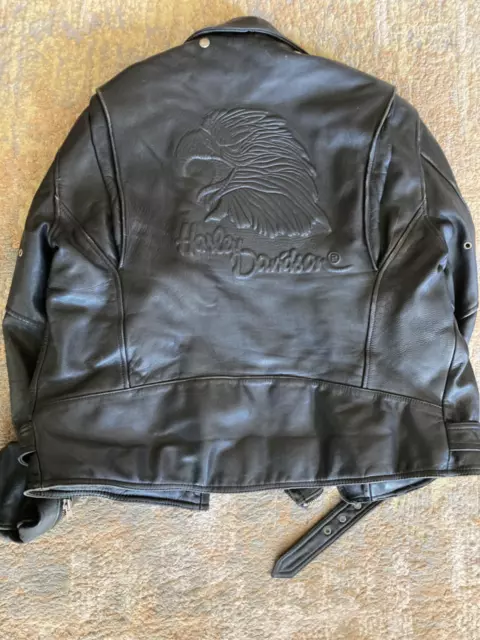 Mens Harley Davidson Classic Black Leather Motorcycle Jacket with Embossed Eagle