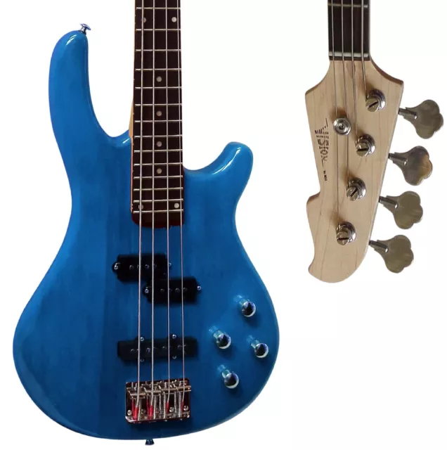 Long Scale E-Bass - Elektrobass Blau-Transparent - Designknaller: Maserung, 8Blt