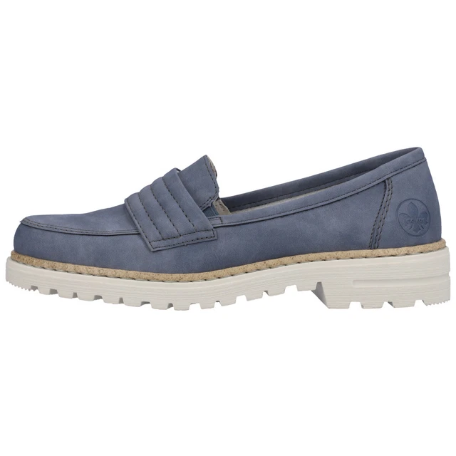 Mocassin Rieker Femme L0396 - Cuir Véritable, Semelle Confort, Velcro, Blanc Crème