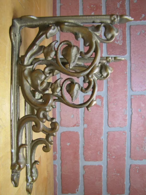 Old Pair Brass Brackets Scrollwork Vines Art Nouveau Style Hardware Elements