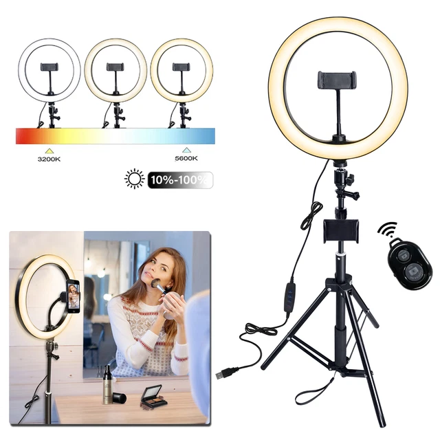Lámpara de anillo regulable LED de 10" luz de anillo maquillaje selfie luz de estudio en vivo con trípode