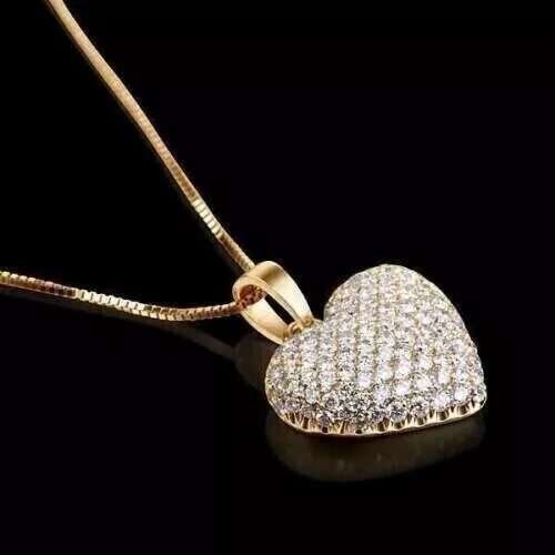 2.30 Ct Round Lab-Created Diamond Heart Cluster Pendant 14K Yellow Gold Plated