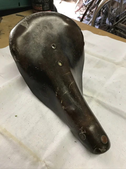 Selle Vélo De Course Ancienne En Cuir Marron - Marque Excelsior - Vélo Rétro