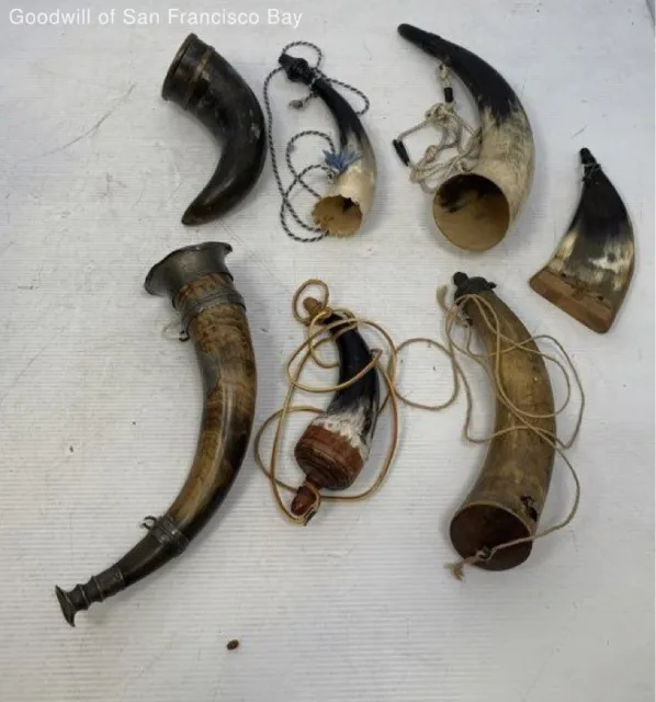 Vintage Lot Of 7 Viking Horns Power Art Deco Water Drinking Trumpet With Strap