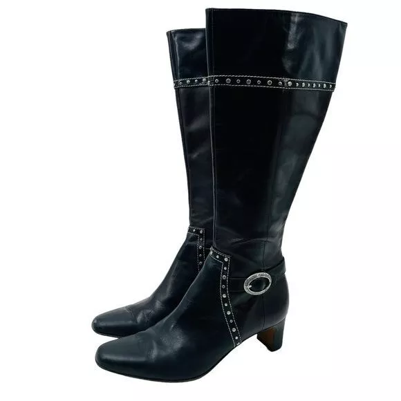 Vintage Brighton Taos knee high heeled boots leather women's size 7 1/2 M