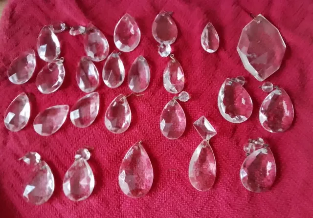 Vintage Cut glass/crystal chandelier tear shaped droplets  for spares or crafts